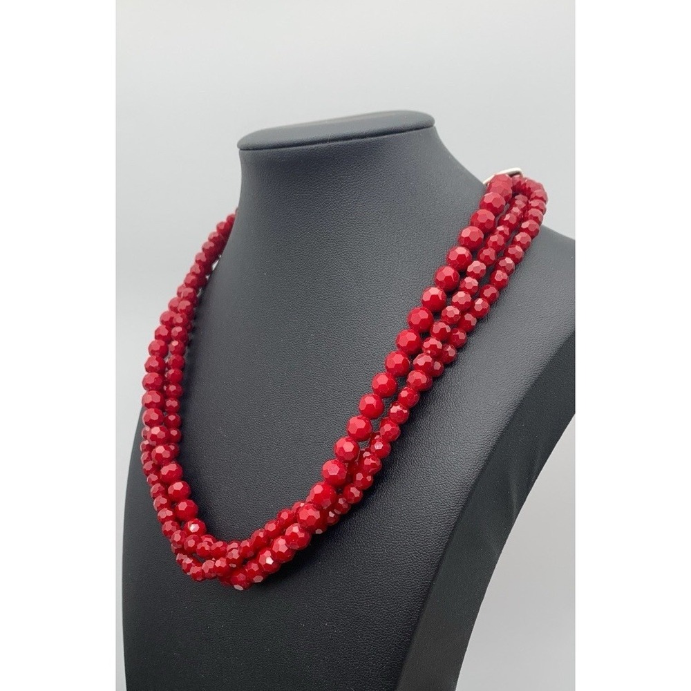 Beautiful Scroll By Dillards Dark Red Faceted 3 Layer Beaded Necklace 16-18"